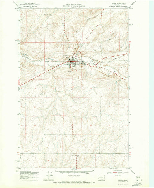 Classic USGS Odessa Washington 7.5'x7.5' Topo Map Image