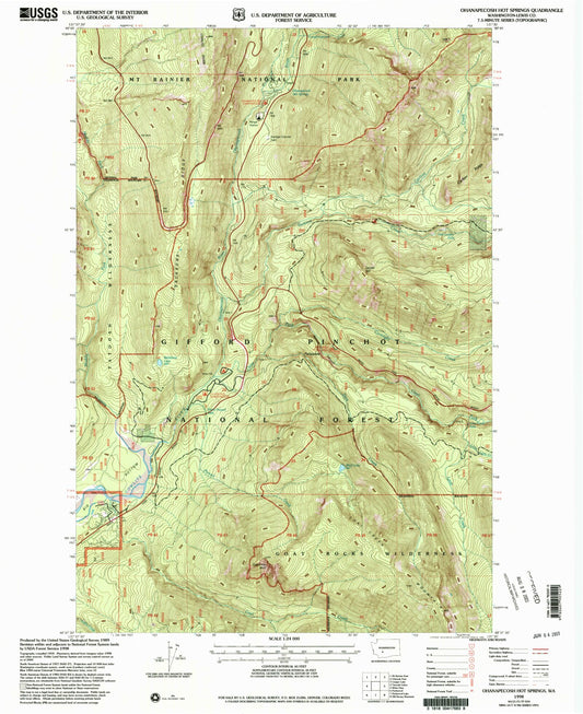 Classic USGS Ohanapecosh Hot Springs Washington 7.5'x7.5' Topo Map Image
