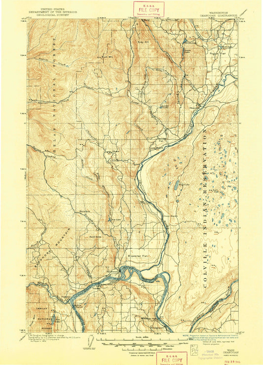 Historic 1905 Okanogan Washington 30'x30' Topo Map Image
