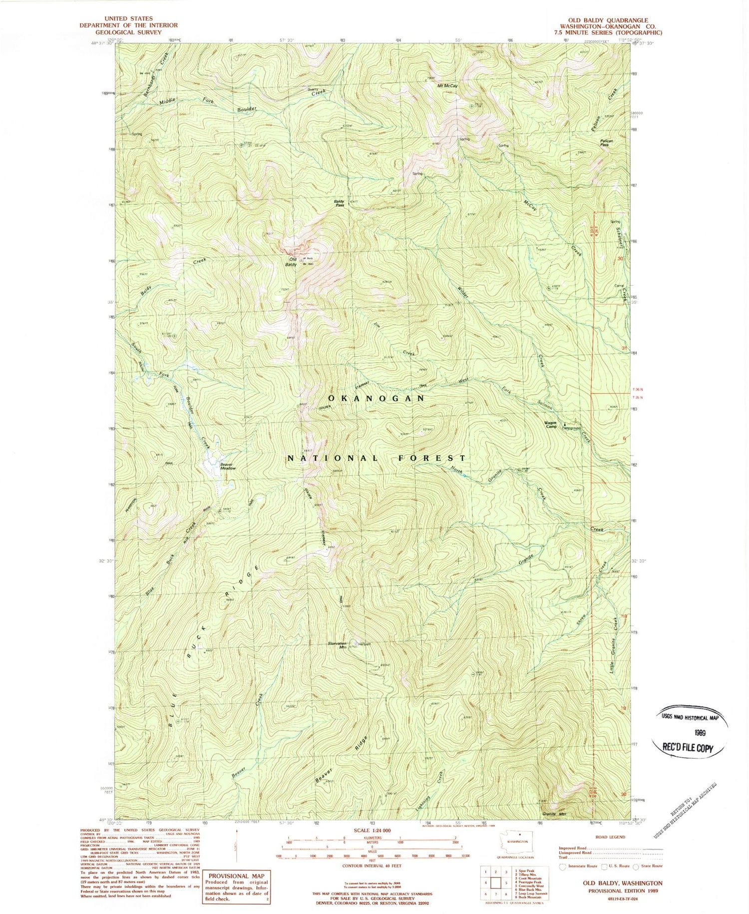 Classic USGS Old Baldy Washington 7.5'x7.5' Topo Map Image