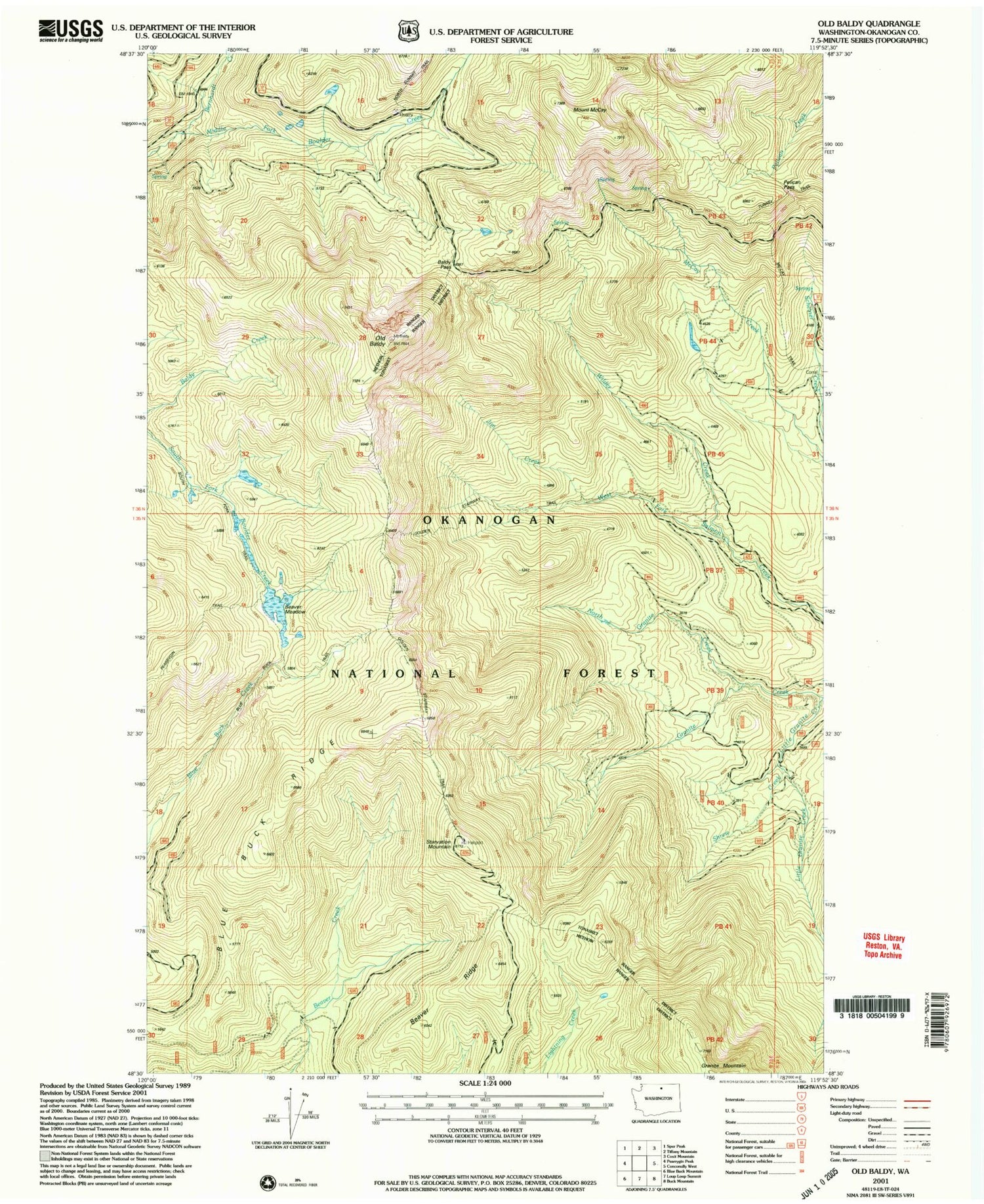 Classic USGS Old Baldy Washington 7.5'x7.5' Topo Map Image