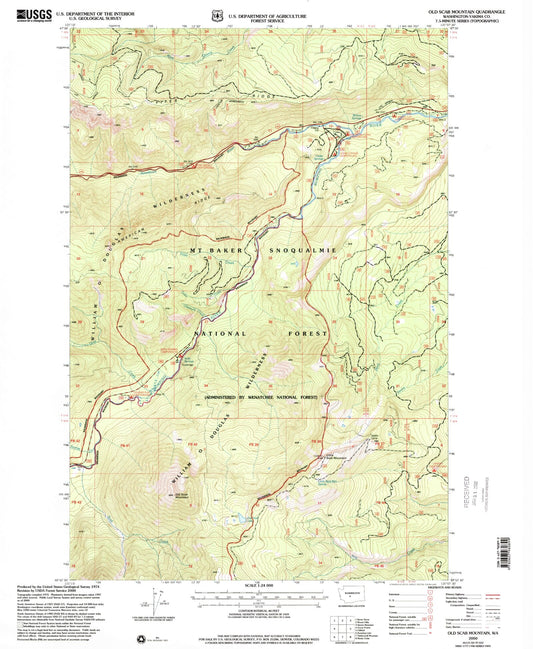 Classic USGS Old Scab Mountain Washington 7.5'x7.5' Topo Map Image