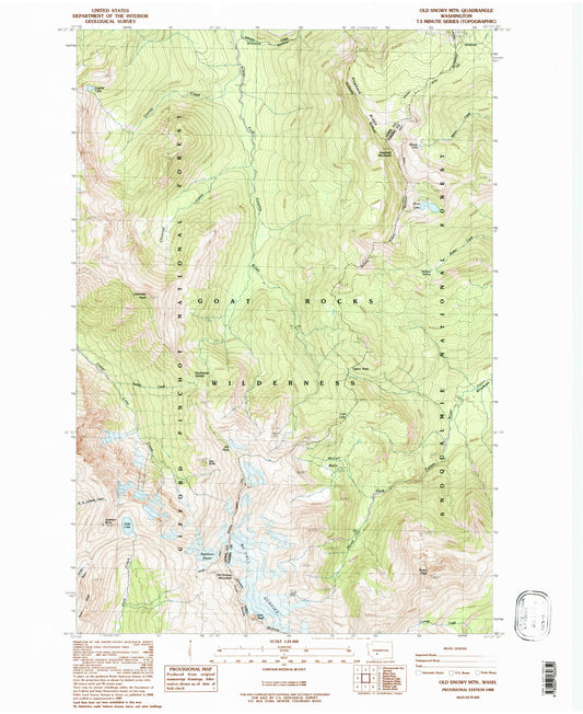 USGS Classic Old Snowy Mountain Washington 7.5'x7.5' Topo Map Image