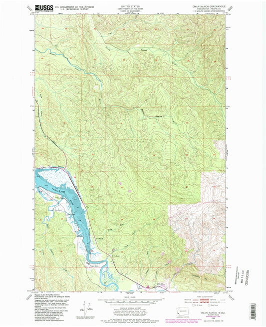 Classic USGS Oman Ranch Washington 7.5'x7.5' Topo Map Image