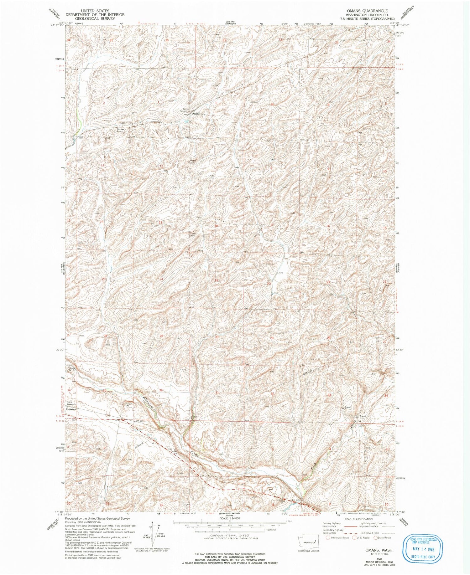 Classic USGS Omans Washington 7.5'x7.5' Topo Map Image