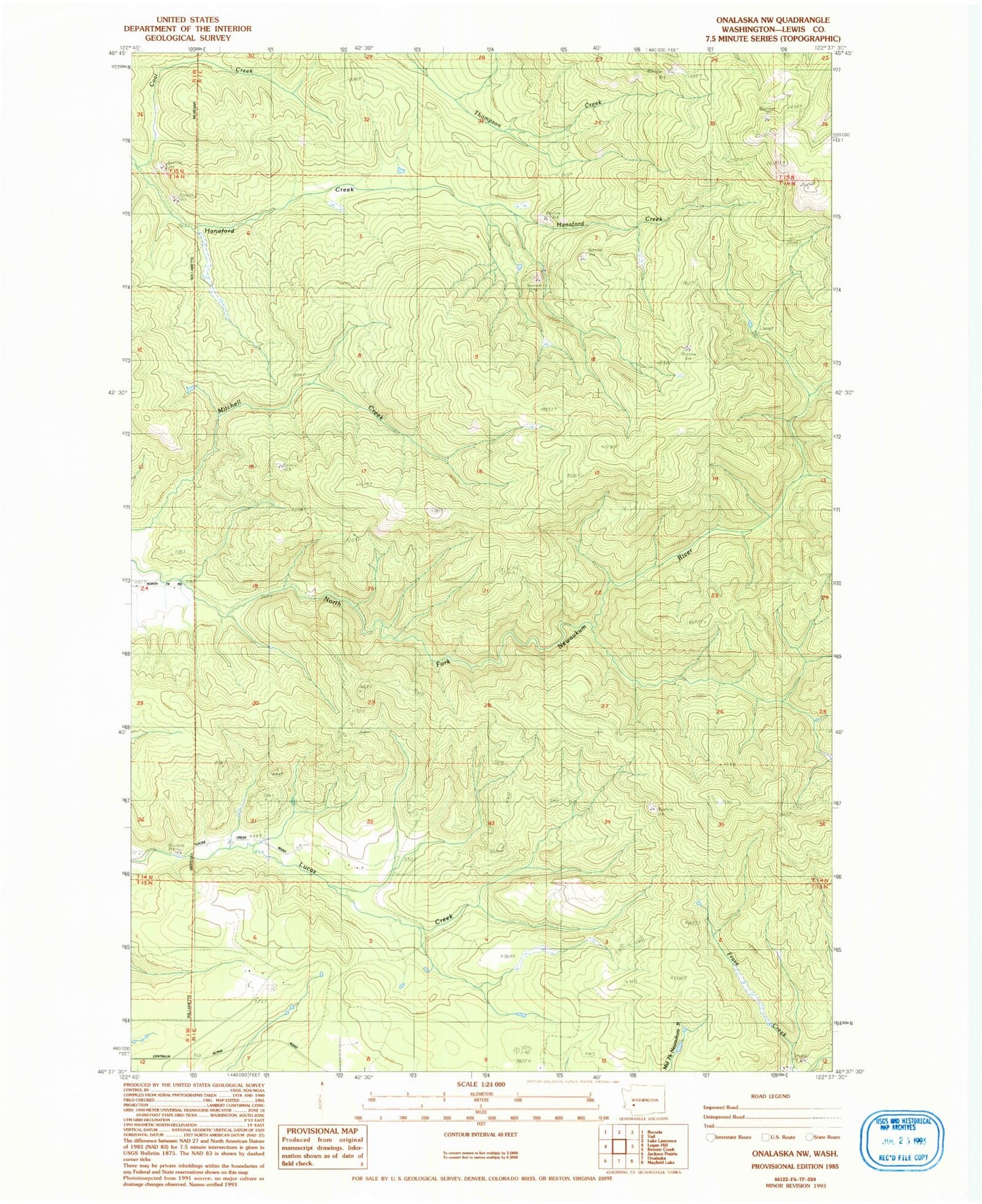Classic USGS Onalaska NW Washington 7.5'x7.5' Topo Map Image