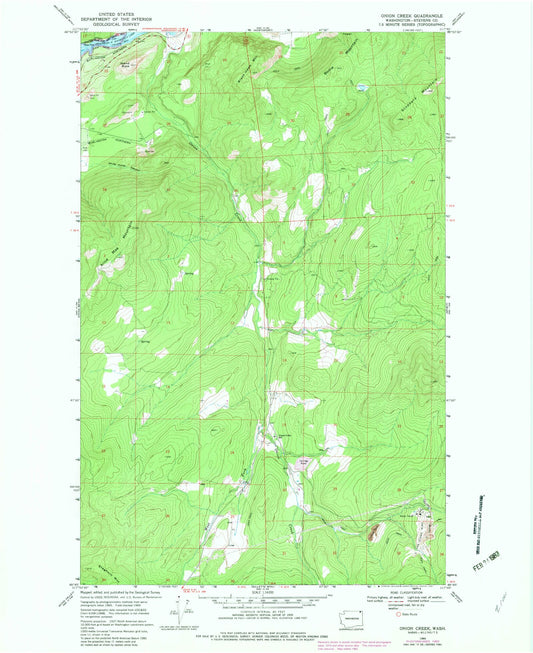 Classic USGS Onion Creek Washington 7.5'x7.5' Topo Map Image