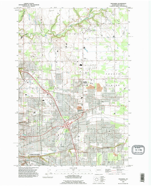 Classic USGS Orchards Washington 7.5'x7.5' Topo Map Image