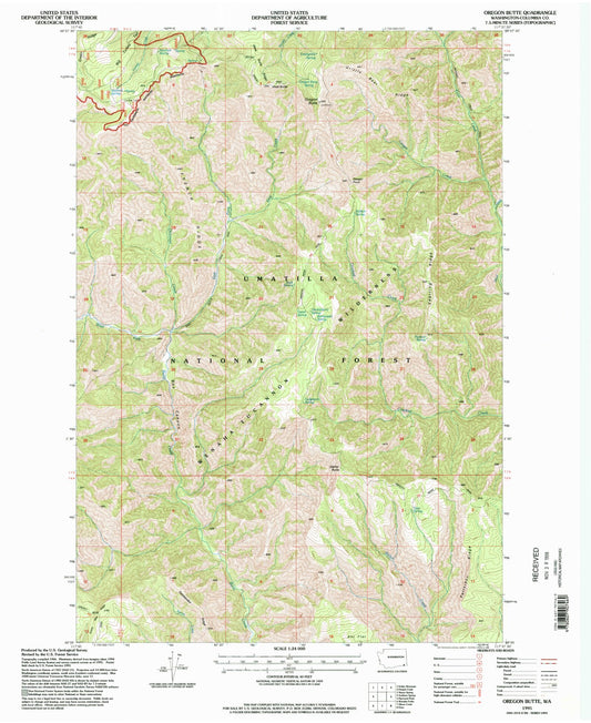 Classic USGS Oregon Butte Washington 7.5'x7.5' Topo Map Image
