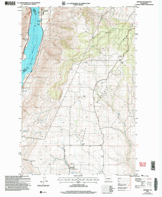 Classic USGS Orondo Washington 7.5'x7.5' Topo Map Image