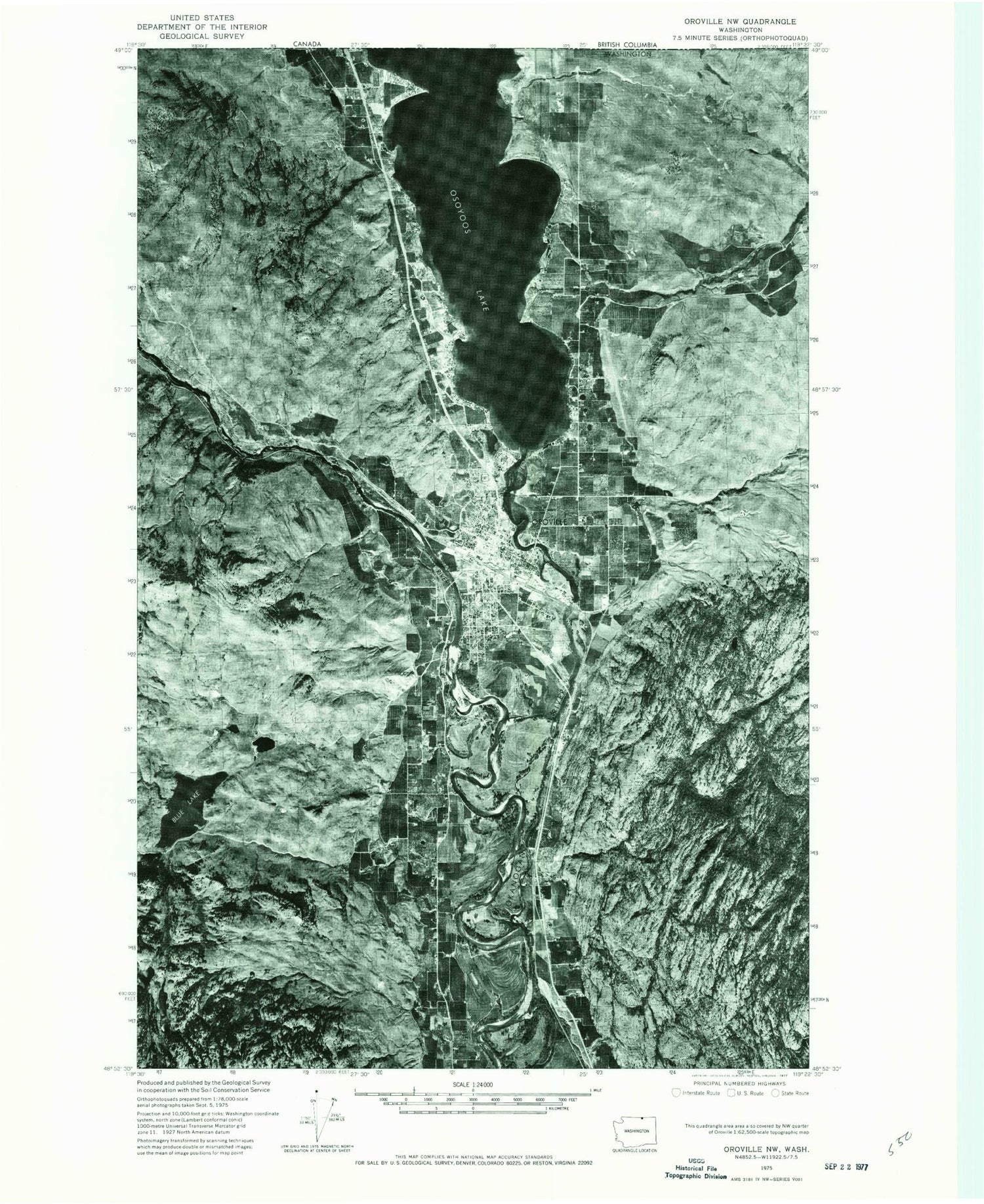 Classic USGS Oroville Washington 7.5'x7.5' Topo Map Image