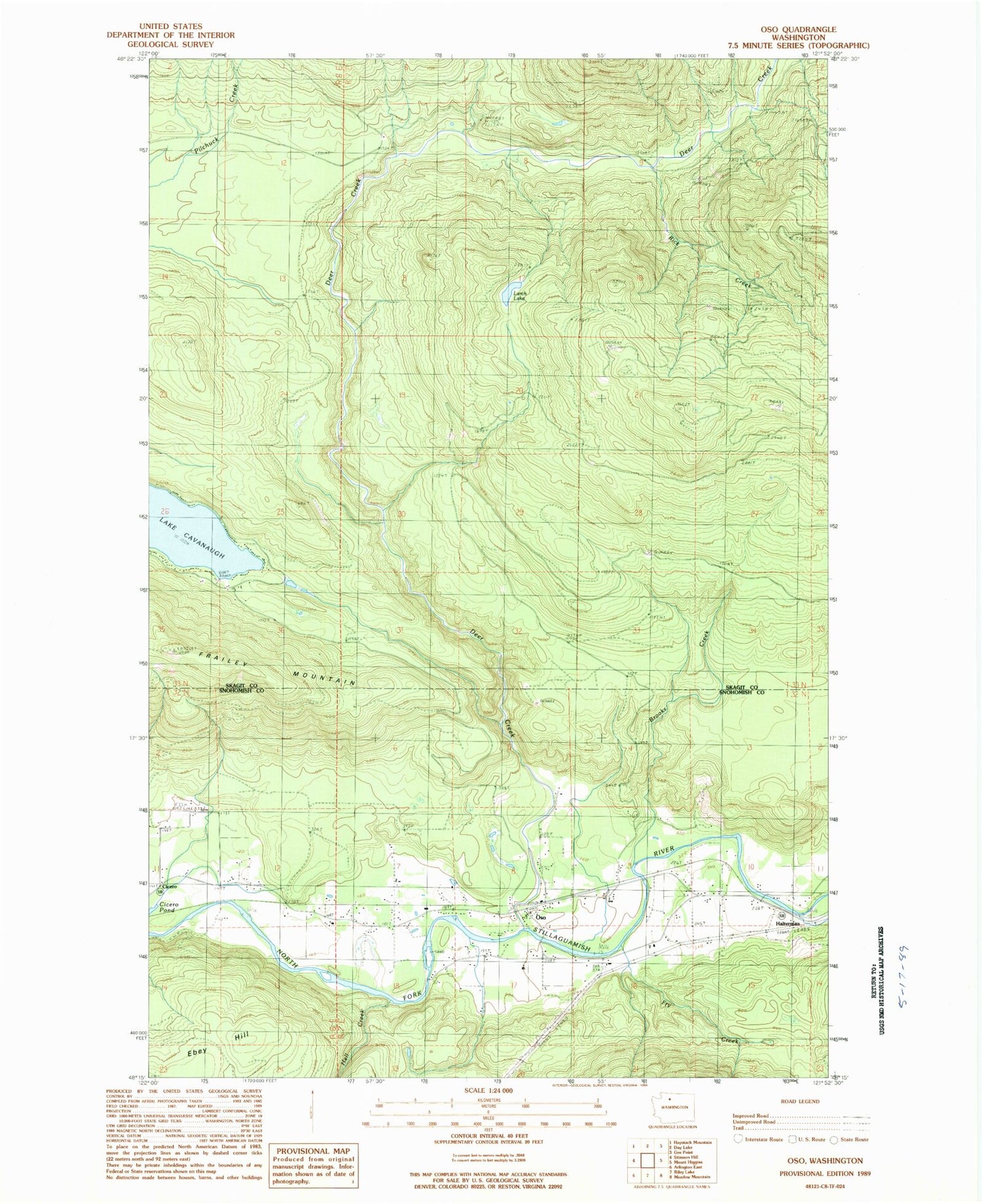 Classic USGS Oso Washington 7.5'x7.5' Topo Map Image