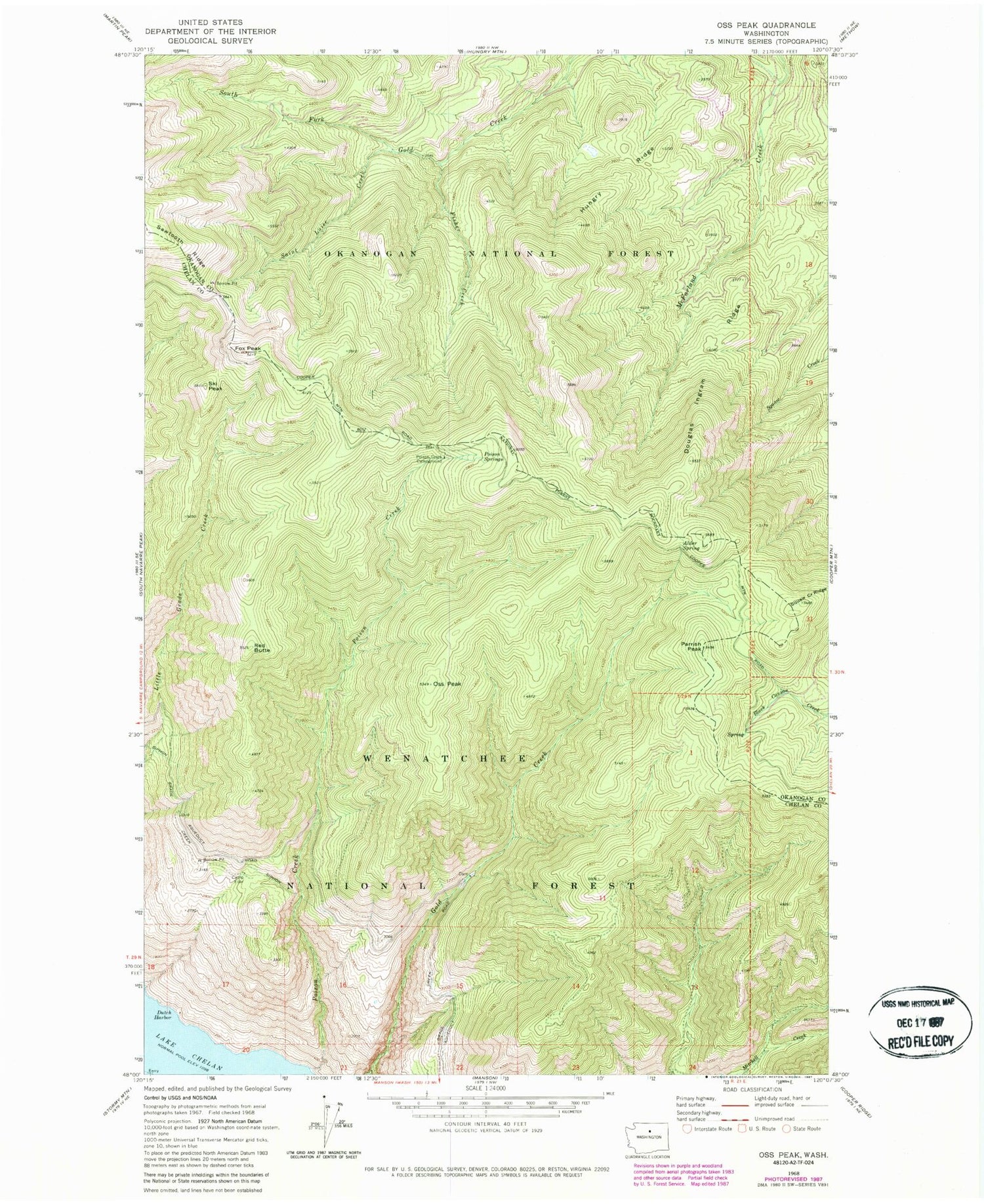 Classic USGS Oss Peak Washington 7.5'x7.5' Topo Map Image