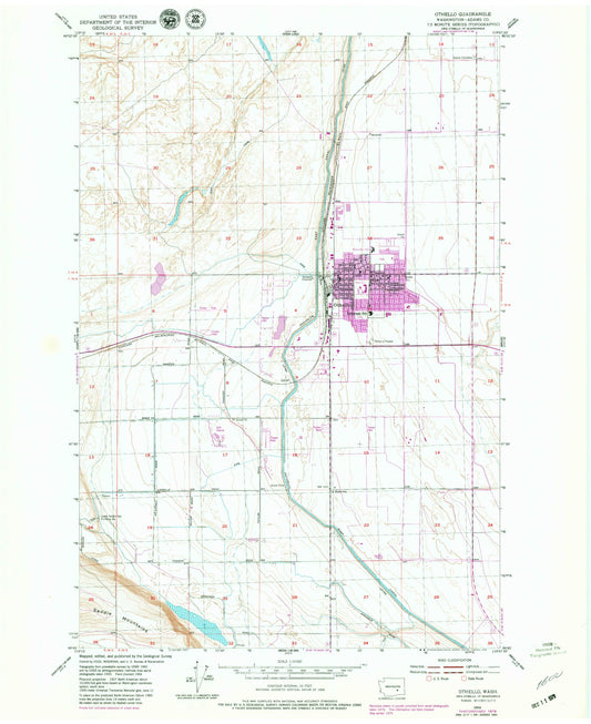 Classic USGS Othello Washington 7.5'x7.5' Topo Map Image