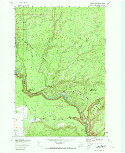 Classic USGS Outlet Falls Washington 7.5'x7.5' Topo Map Image