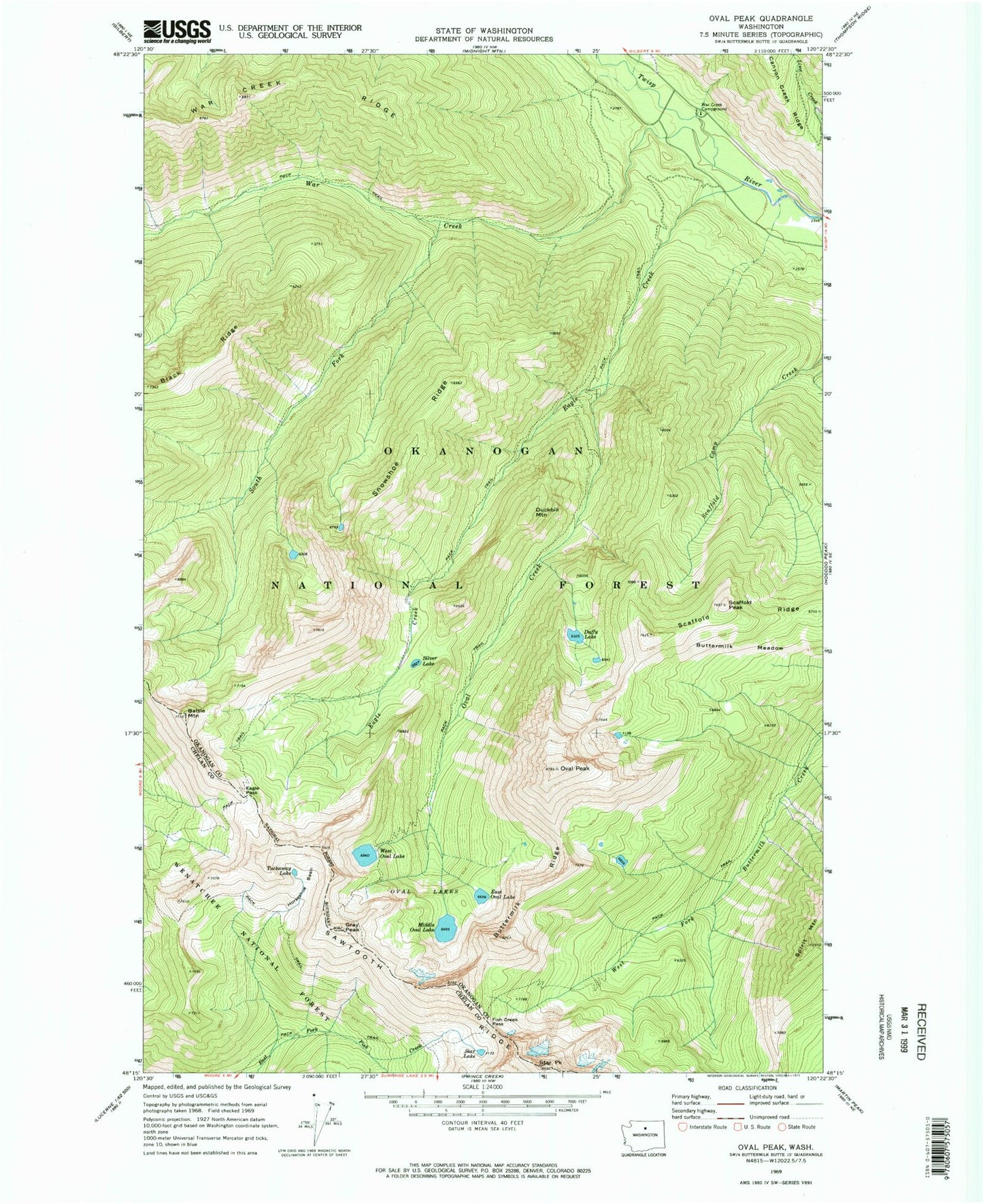 Classic USGS Oval Peak Washington 7.5'x7.5' Topo Map Image
