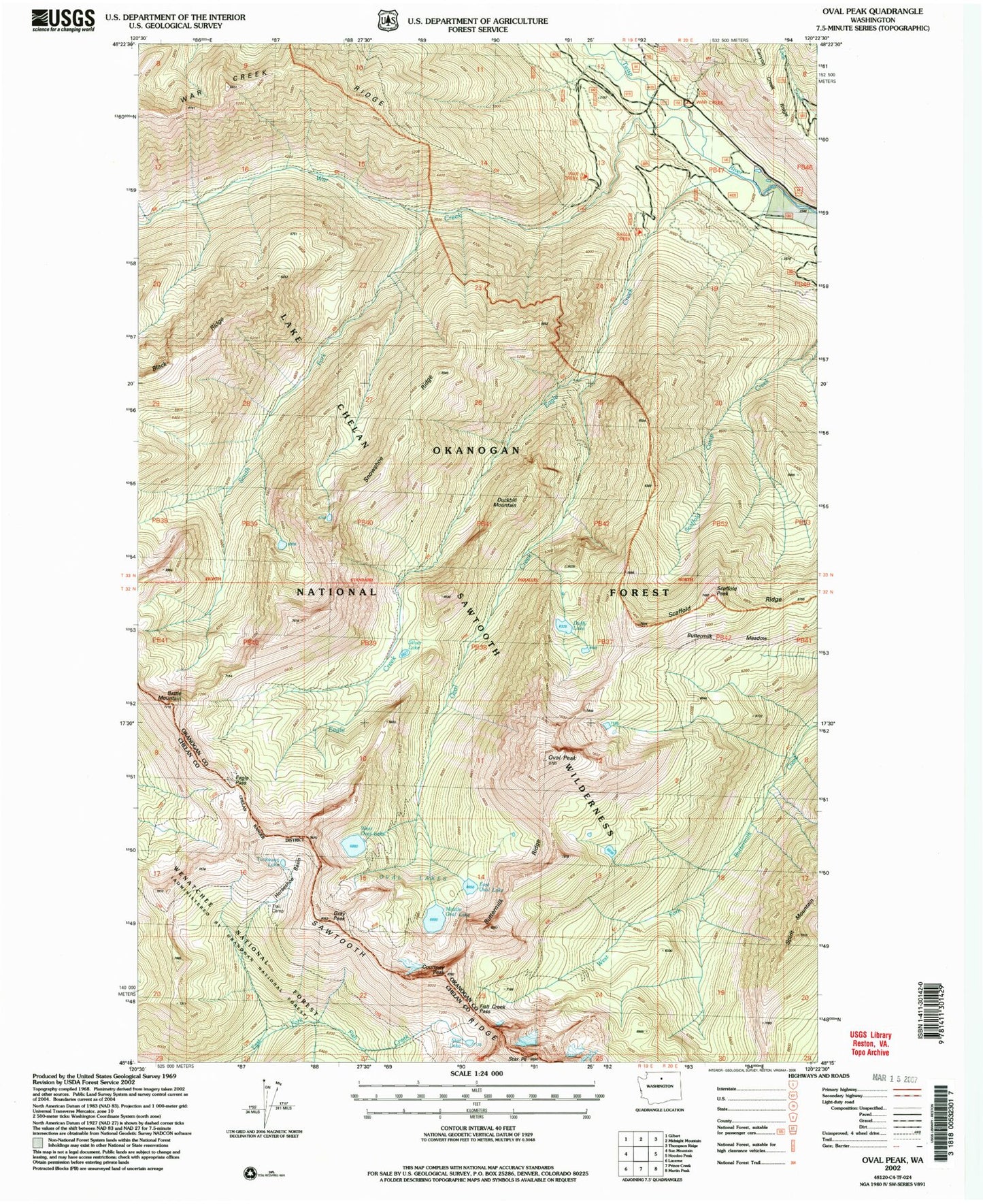 Classic USGS Oval Peak Washington 7.5'x7.5' Topo Map Image