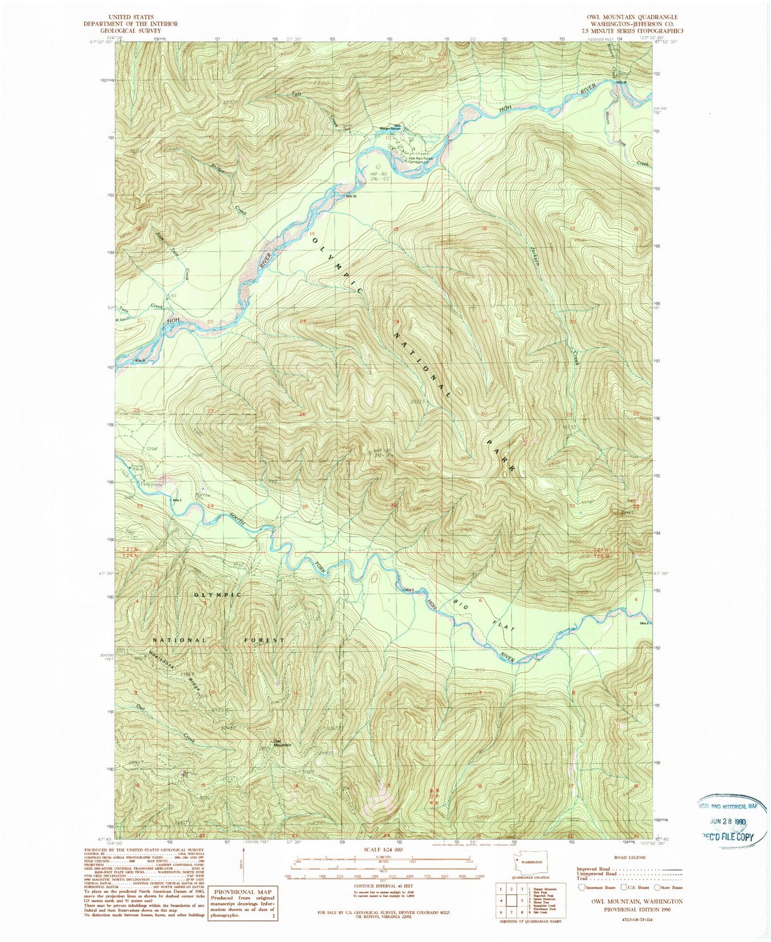 Classic USGS Owl Mountain Washington 7.5'x7.5' Topo Map Image