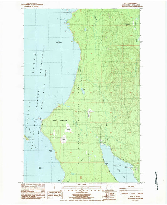 Classic USGS Ozette Washington 7.5'x7.5' Topo Map Image