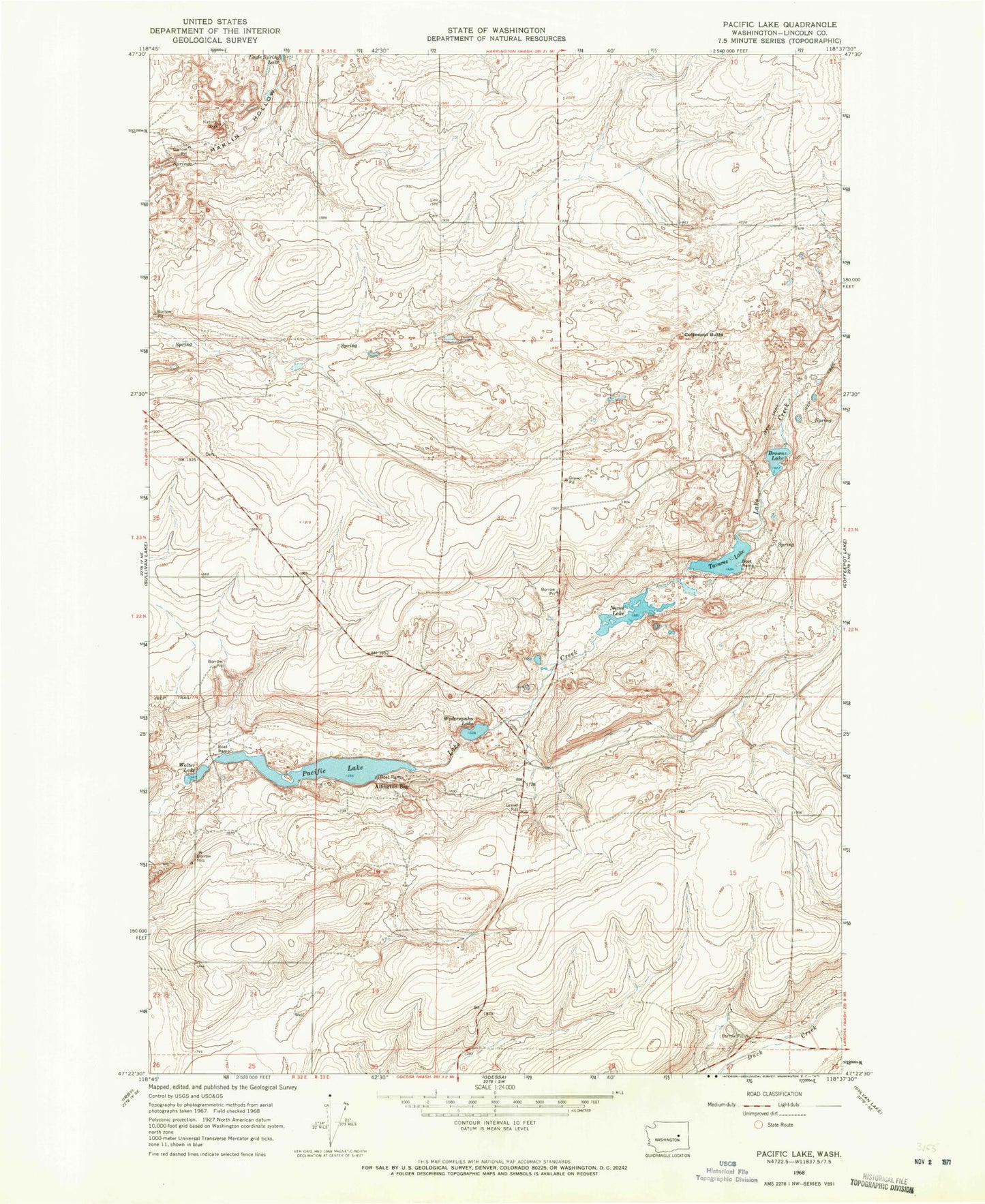 Classic USGS Pacific Lake Washington 7.5'x7.5' Topo Map Image