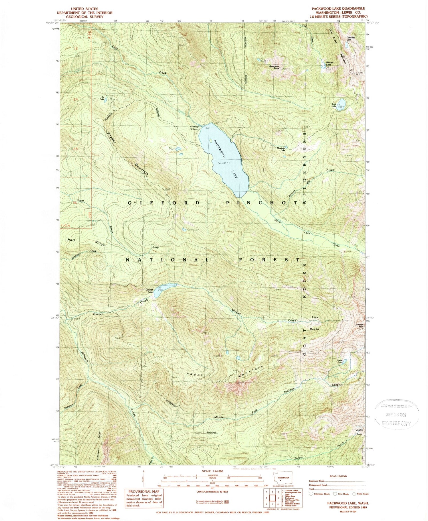 Classic USGS Packwood Lake Washington 7.5'x7.5' Topo Map Image