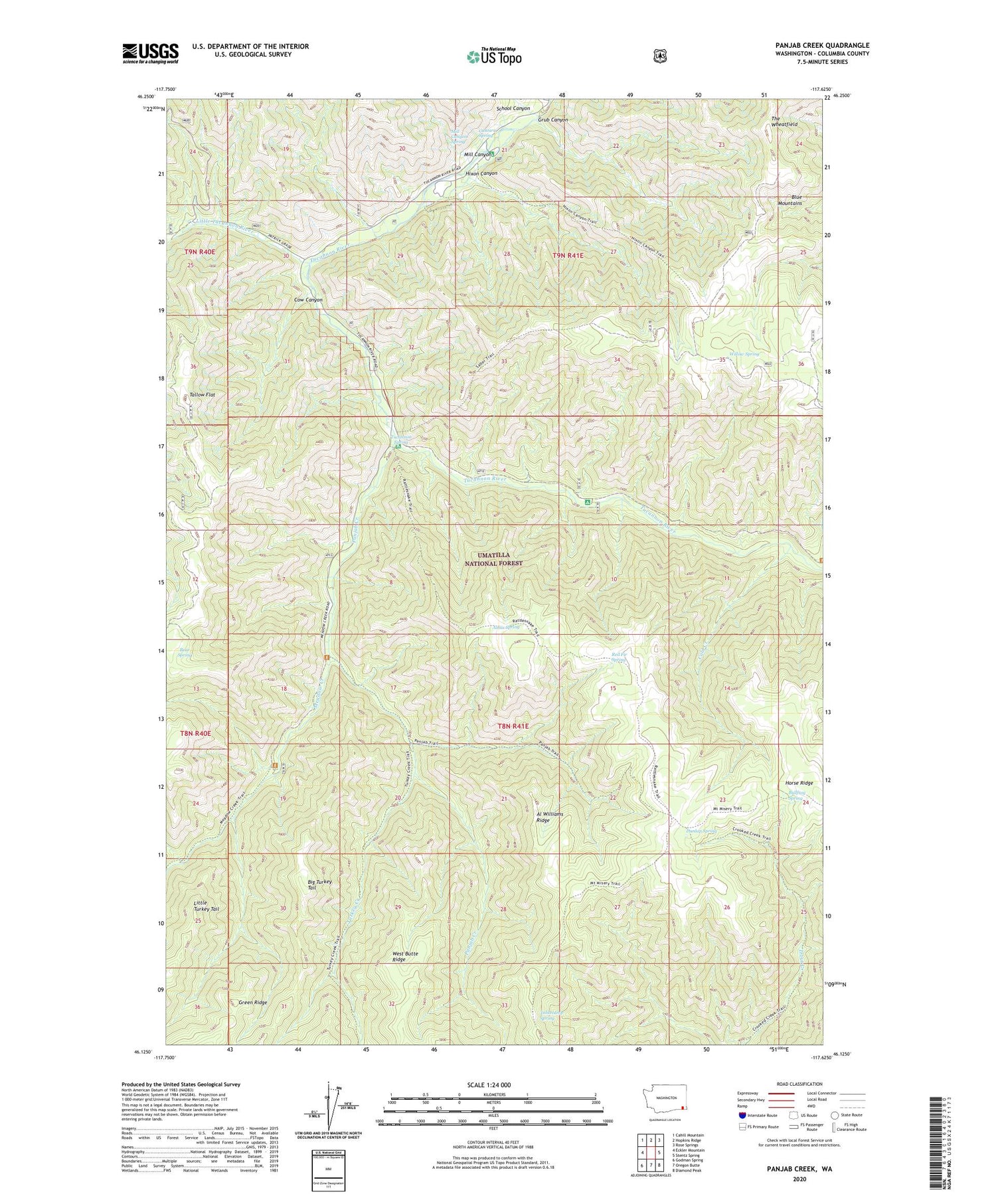 Panjab Creek Washington US Topo Map Image