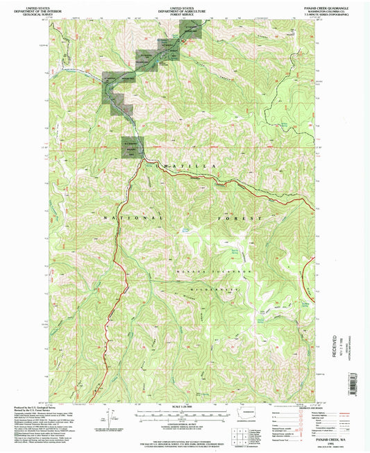 Classic USGS Panjab Creek Washington 7.5'x7.5' Topo Map Image