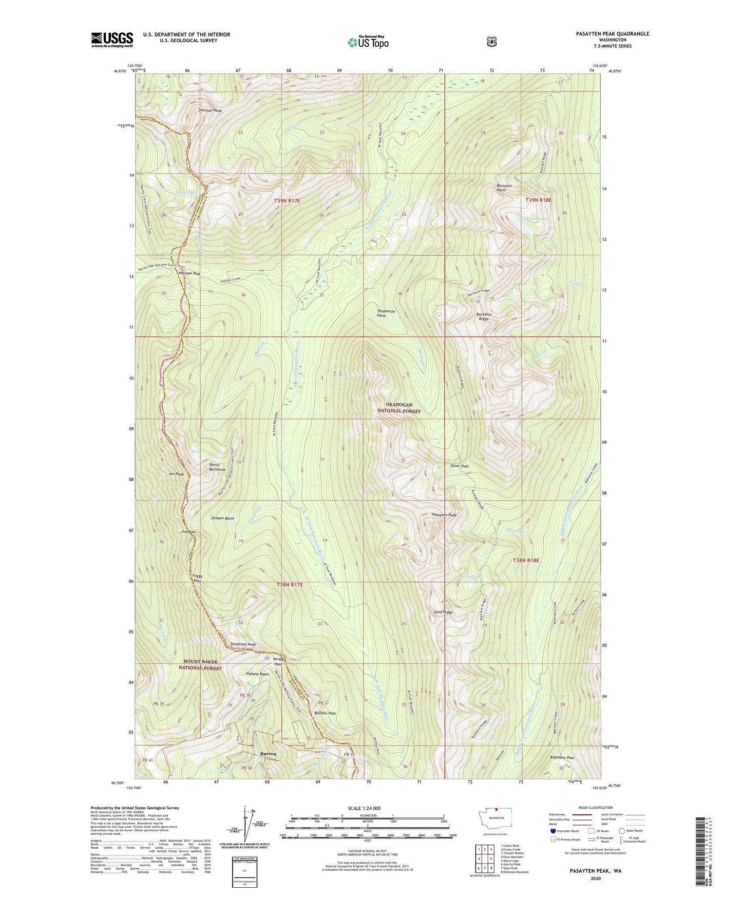 Pasayten Peak Washington US Topo Map Image