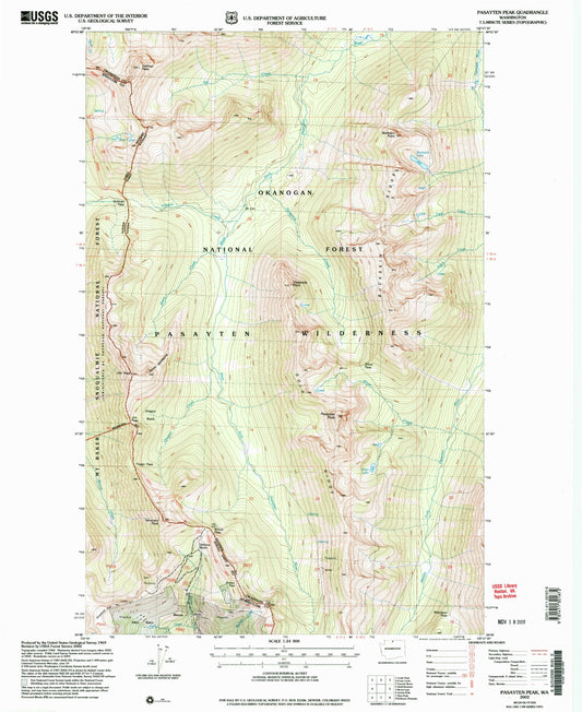 Classic USGS Pasayten Peak Washington 7.5'x7.5' Topo Map Image