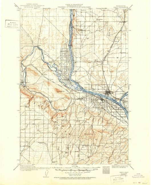 Historic 1917 Pasco Washington 30'x30' Topo Map Image