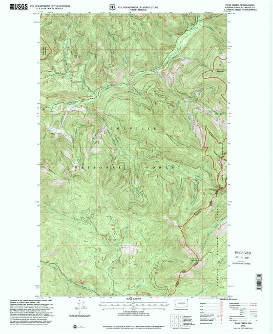 Classic USGS Pass Creek Washington 7.5'x7.5' Topo Map Image