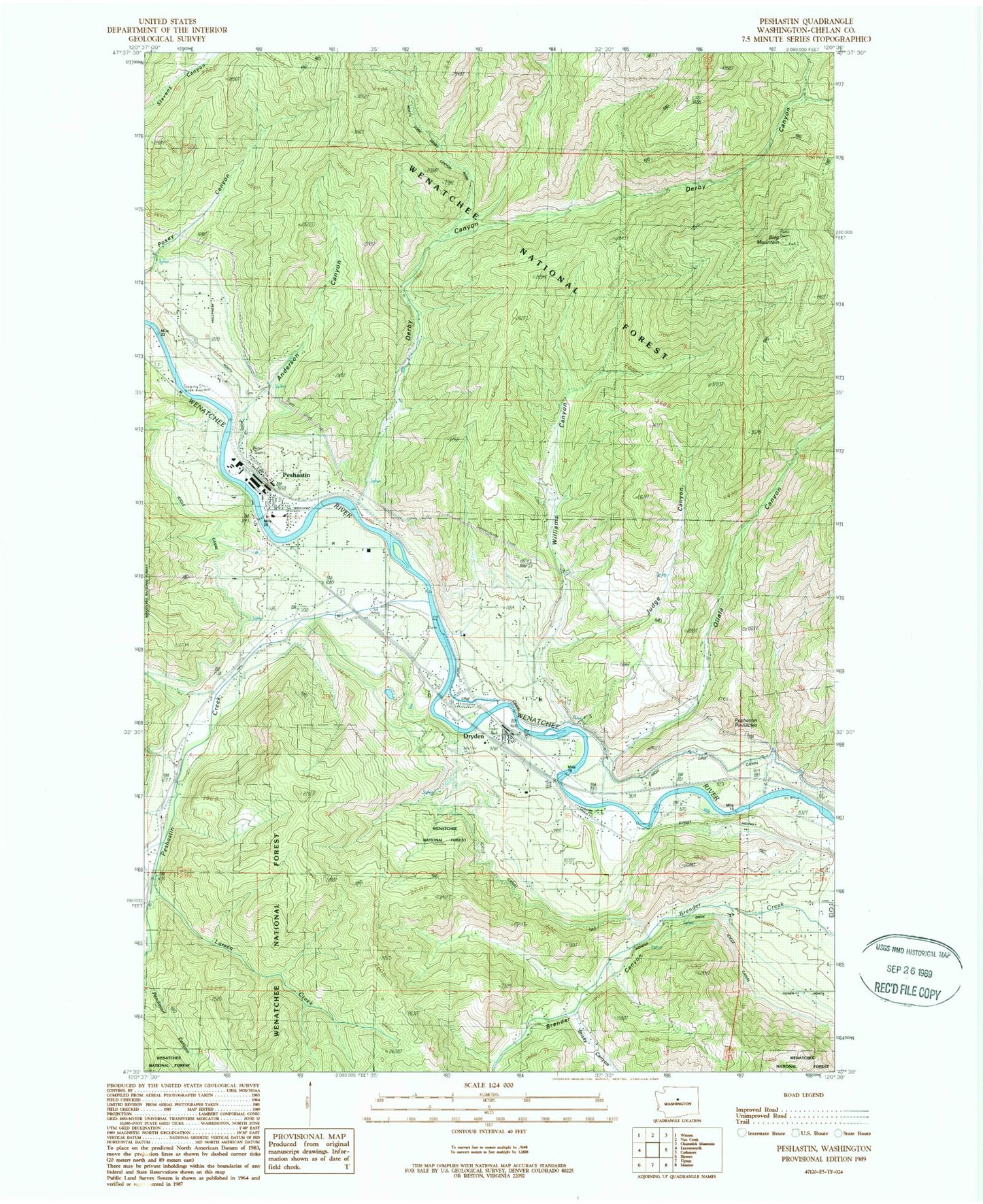 Classic USGS Peshastin Washington 7.5'x7.5' Topo Map Image