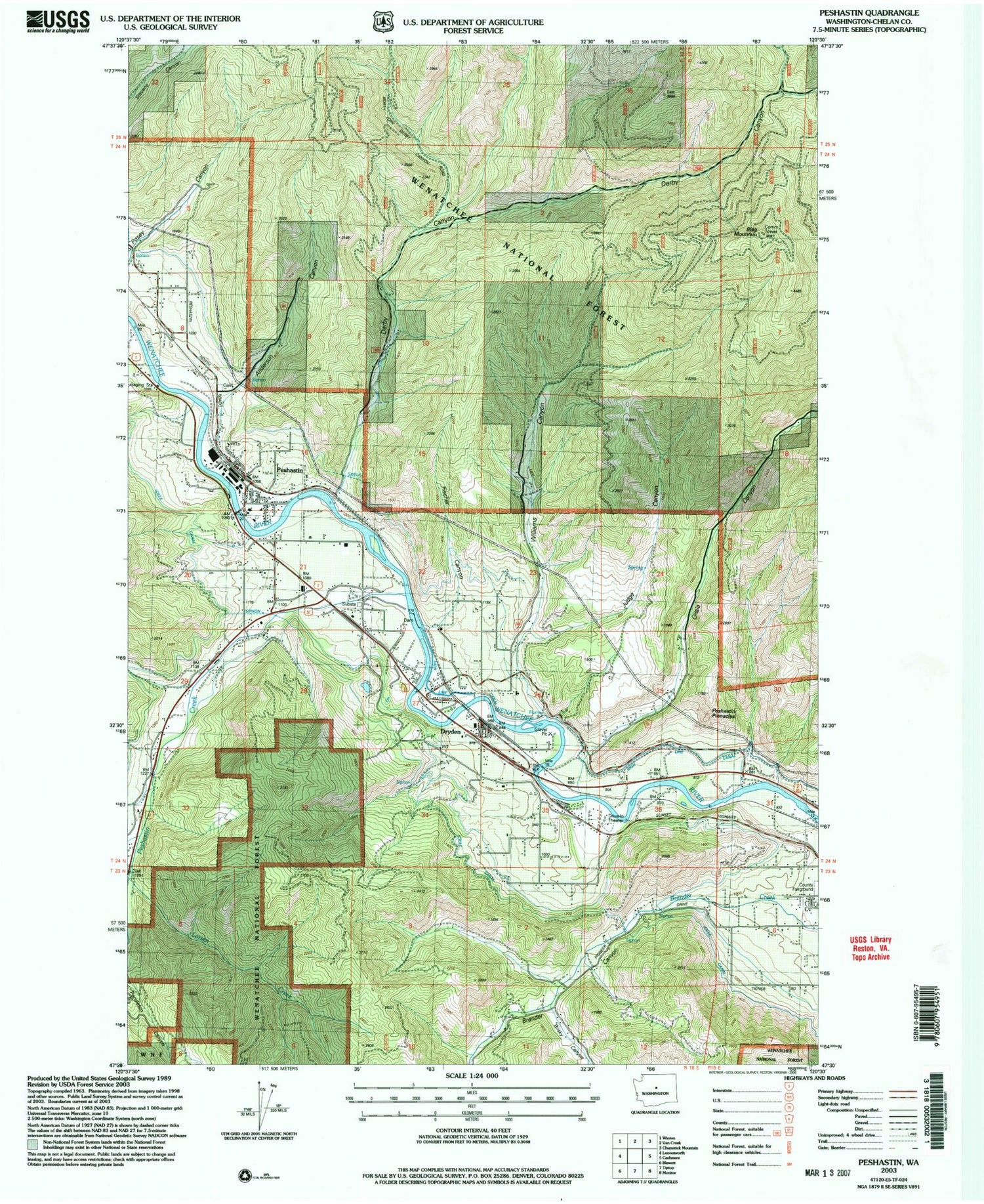 Classic USGS Peshastin Washington 7.5'x7.5' Topo Map Image