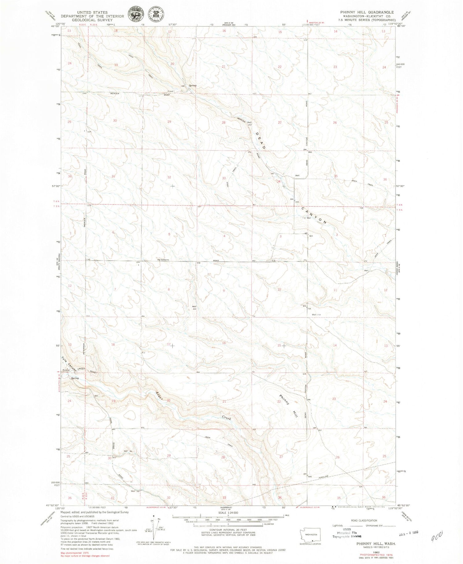 Classic USGS Phinny Hill Washington 7.5'x7.5' Topo Map Image