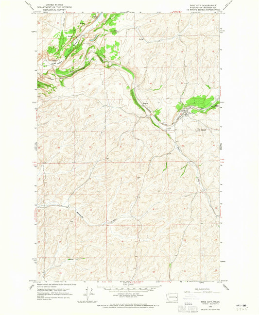Classic USGS Pine City Washington 7.5'x7.5' Topo Map Image