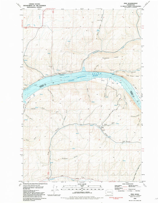 Classic USGS Ping Washington 7.5'x7.5' Topo Map Image