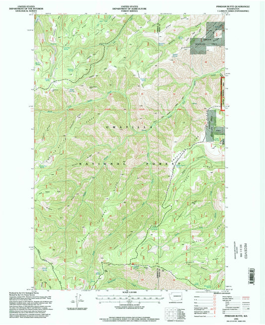 Classic USGS Pinkham Butte Washington 7.5'x7.5' Topo Map Image