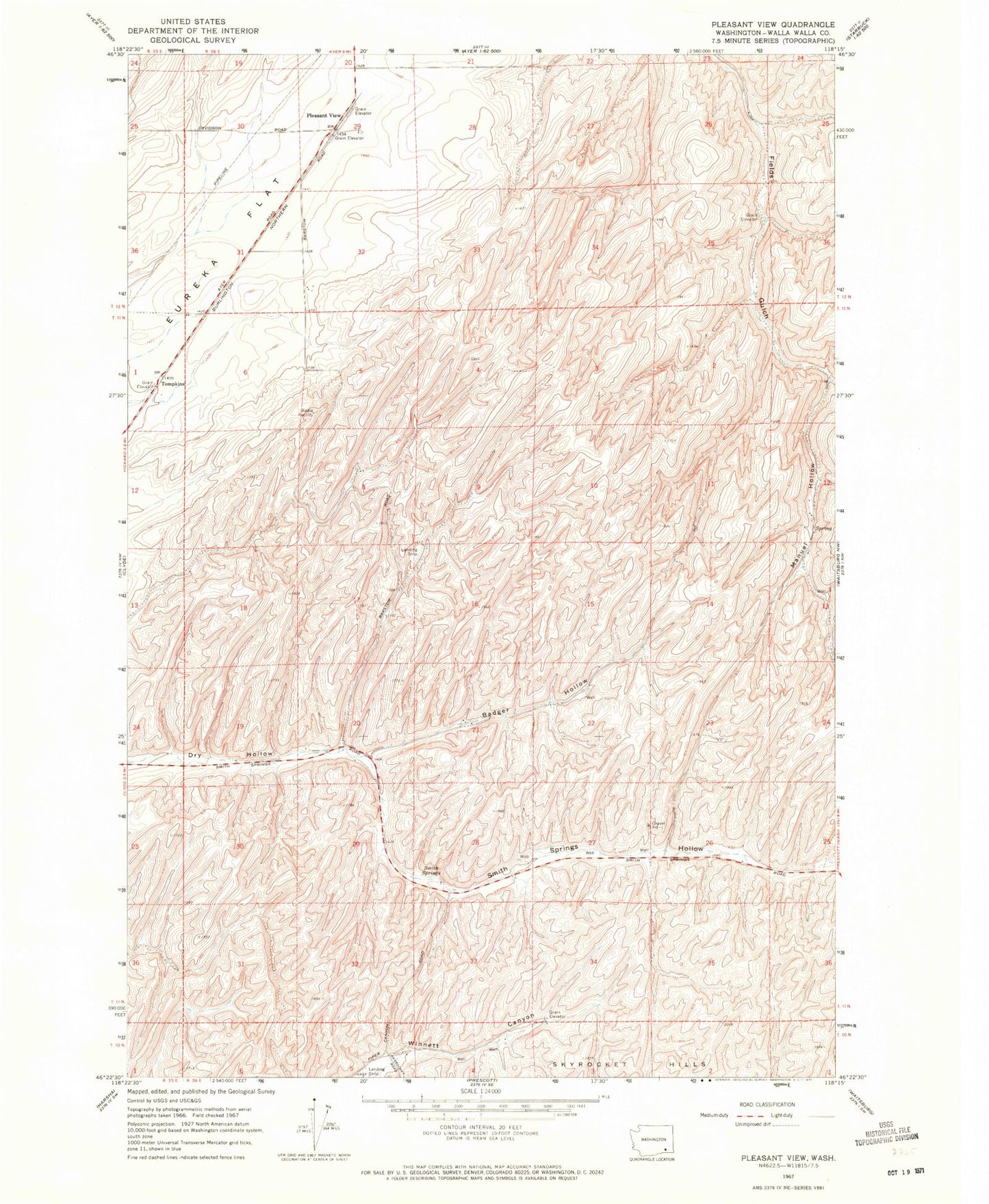 Classic USGS Pleasant View Washington 7.5'x7.5' Topo Map Image