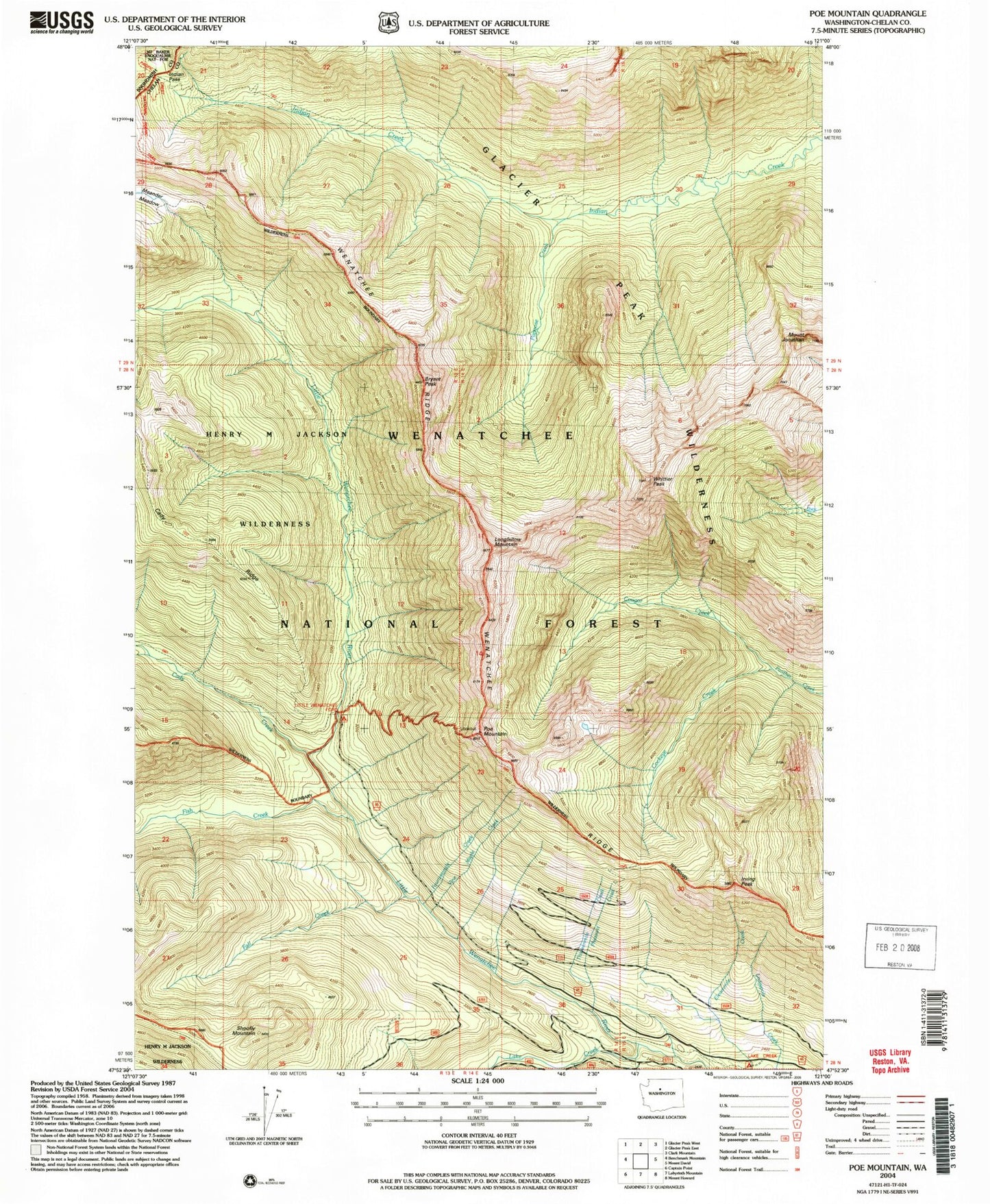 Classic USGS Poe Mountain Washington 7.5'x7.5' Topo Map Image
