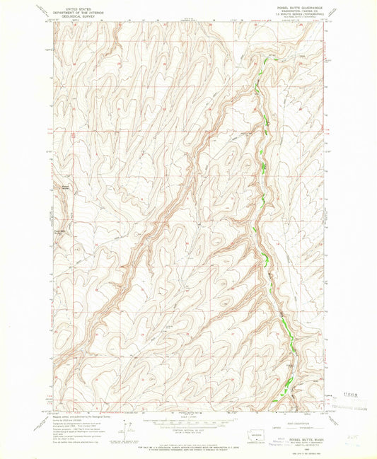Classic USGS Poisel Butte Washington 7.5'x7.5' Topo Map Image