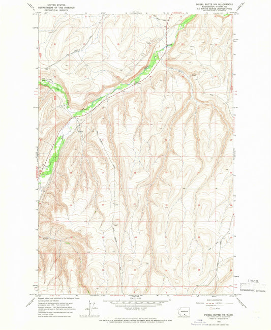 Classic USGS Poisel Butte NW Washington 7.5'x7.5' Topo Map Image