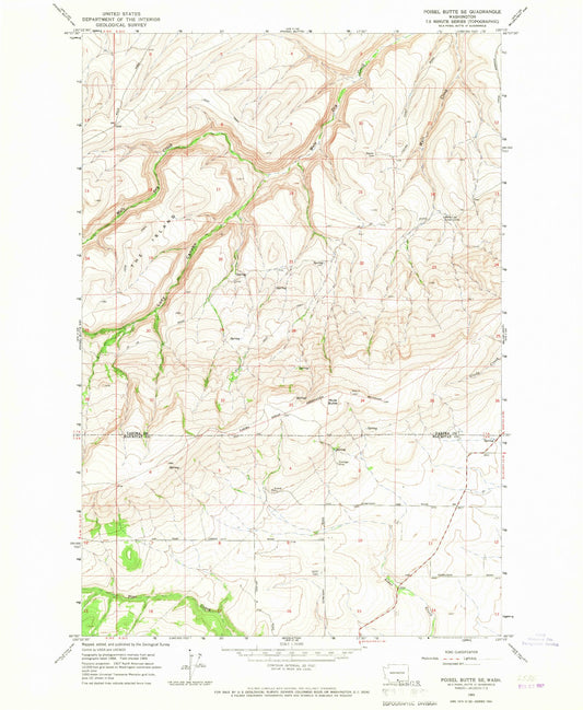 Classic USGS Poisel Butte SE Washington 7.5'x7.5' Topo Map Image