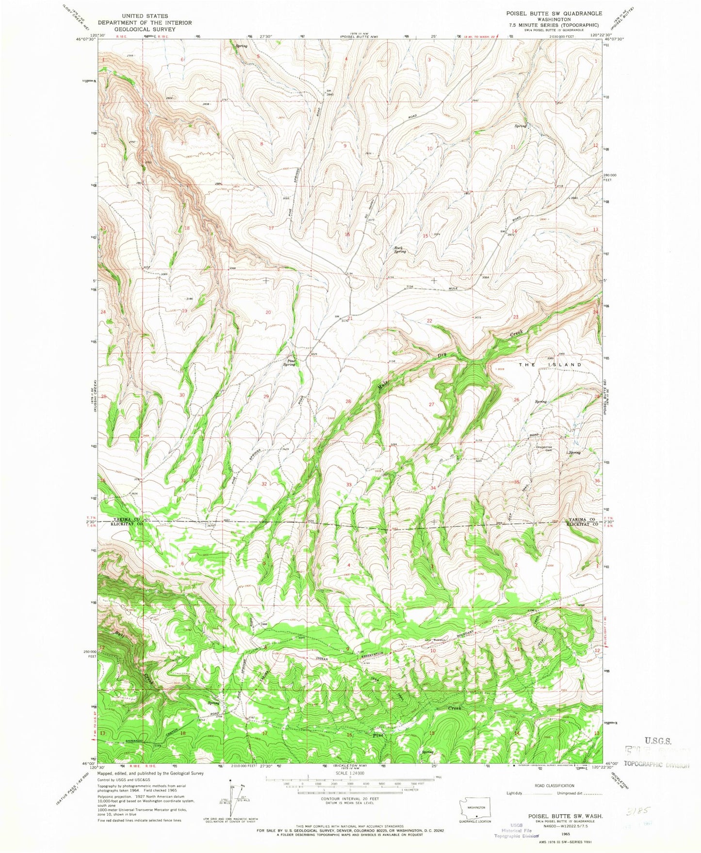 Classic USGS Poisel Butte SW Washington 7.5'x7.5' Topo Map Image