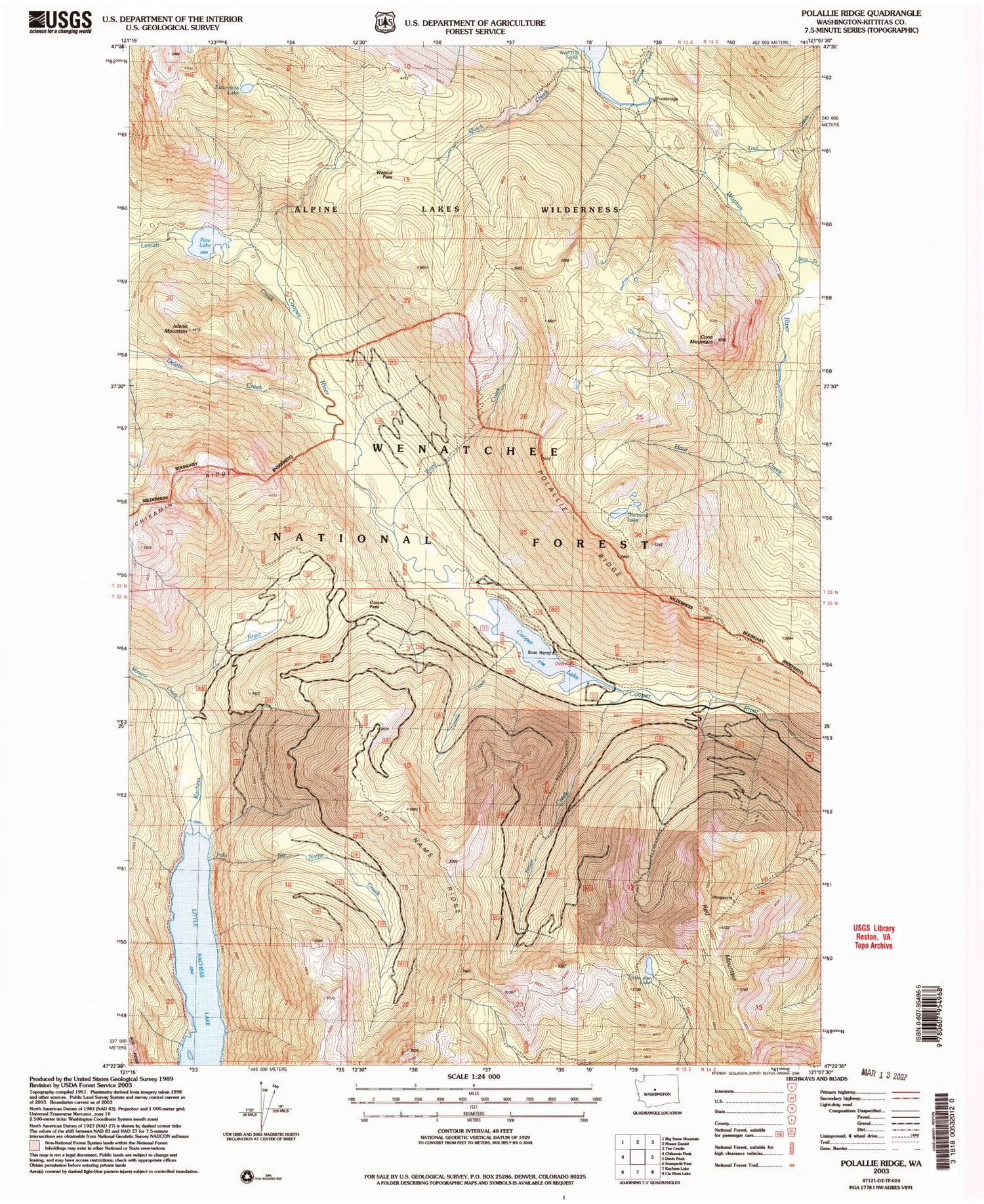 Classic USGS Polallie Ridge Washington 7.5'x7.5' Topo Map Image