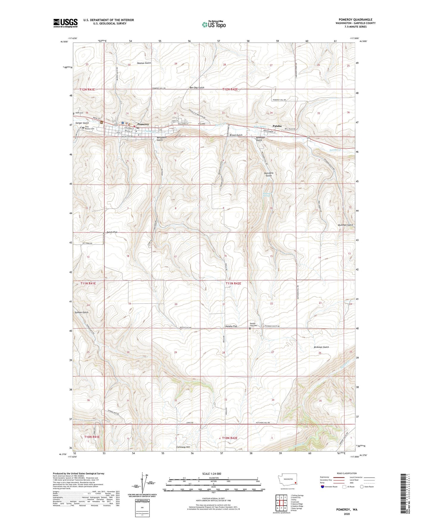 Pomeroy Washington US Topo Map Image