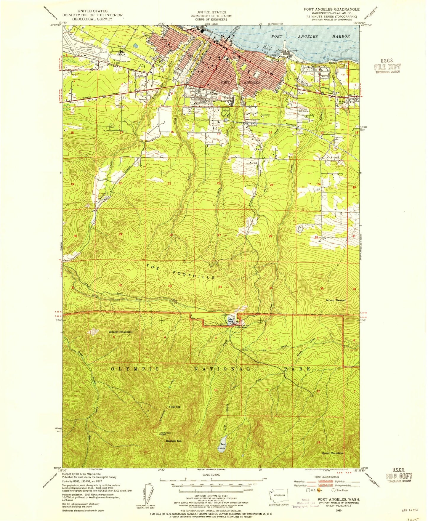 Classic USGS Port Angeles Washington 7.5'x7.5' Topo Map Image