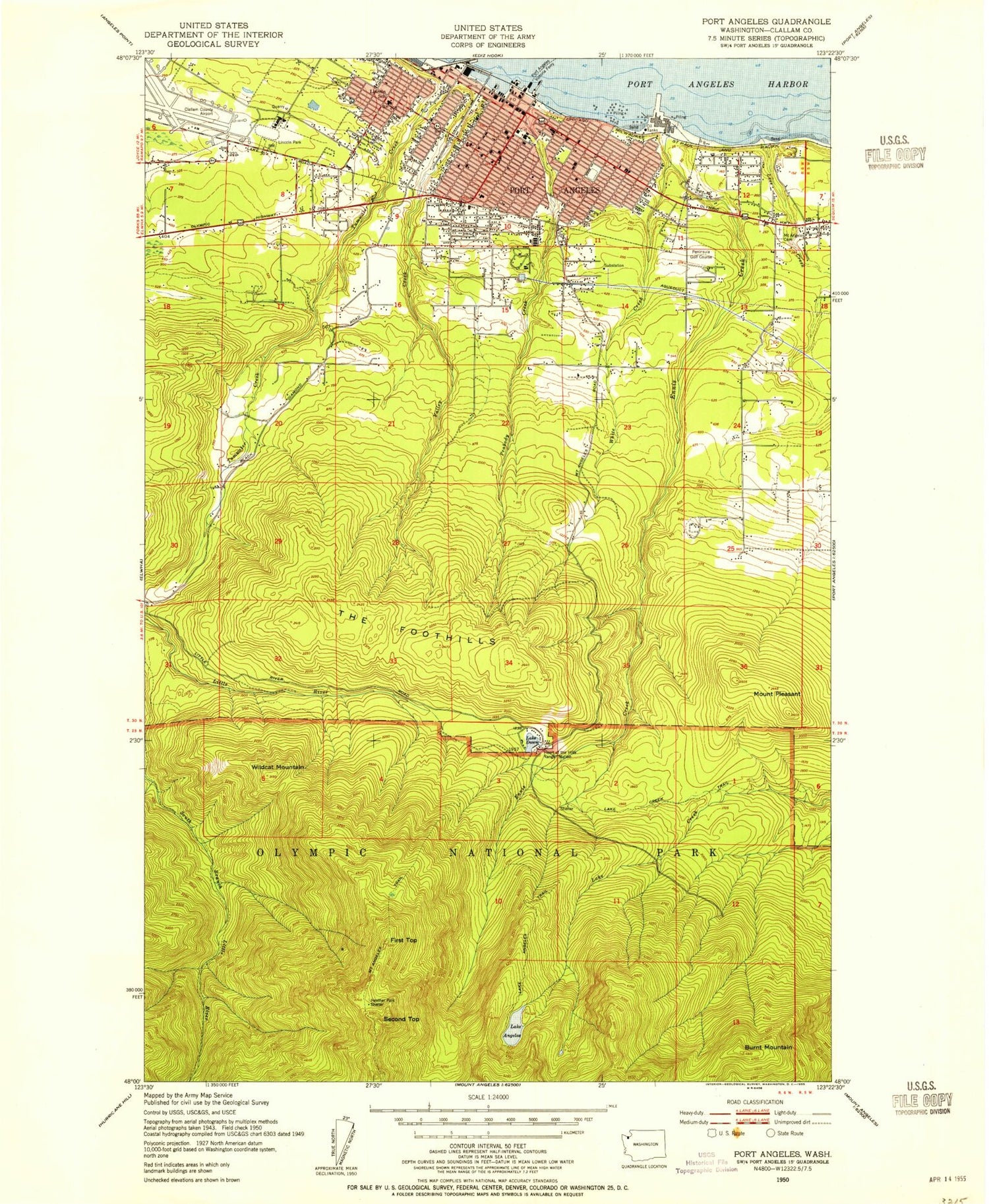 Classic USGS Port Angeles Washington 7.5'x7.5' Topo Map Image