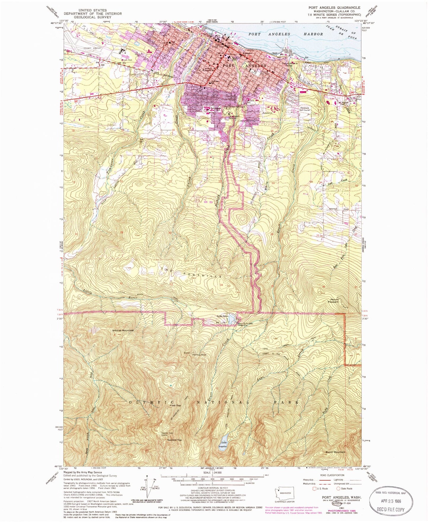 Classic USGS Port Angeles Washington 7.5'x7.5' Topo Map Image