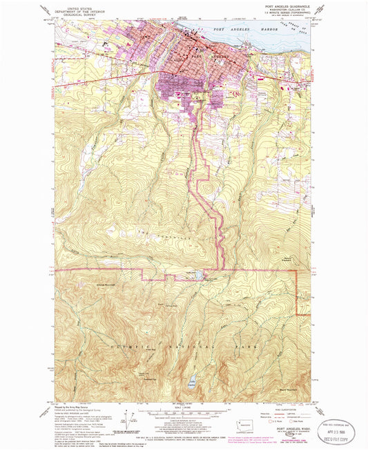 Classic USGS Port Angeles Washington 7.5'x7.5' Topo Map Image
