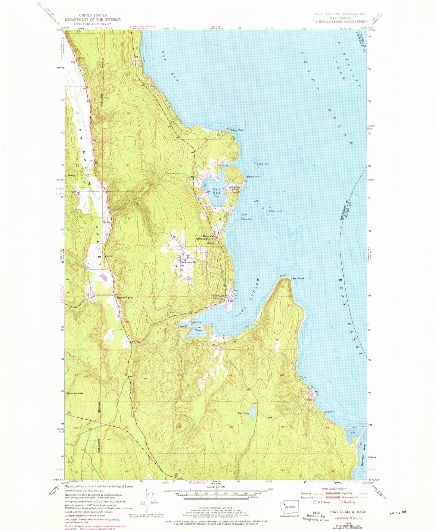 Classic USGS Port Ludlow Washington 7.5'x7.5' Topo Map Image